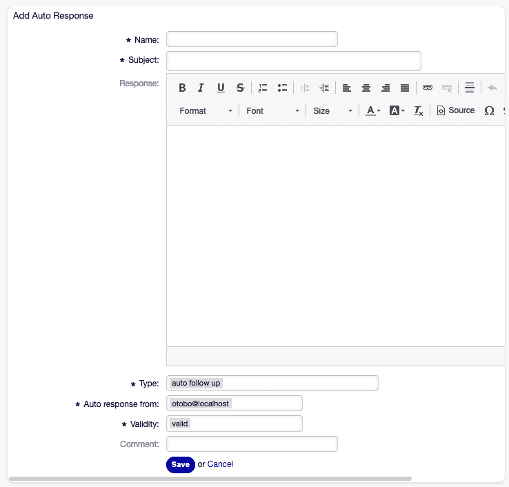 Bildschirm zum Hinzufügen einer automatischen Antwort