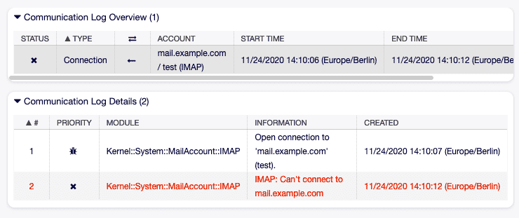 Detailansicht des Kommunikationsprotokolls 1