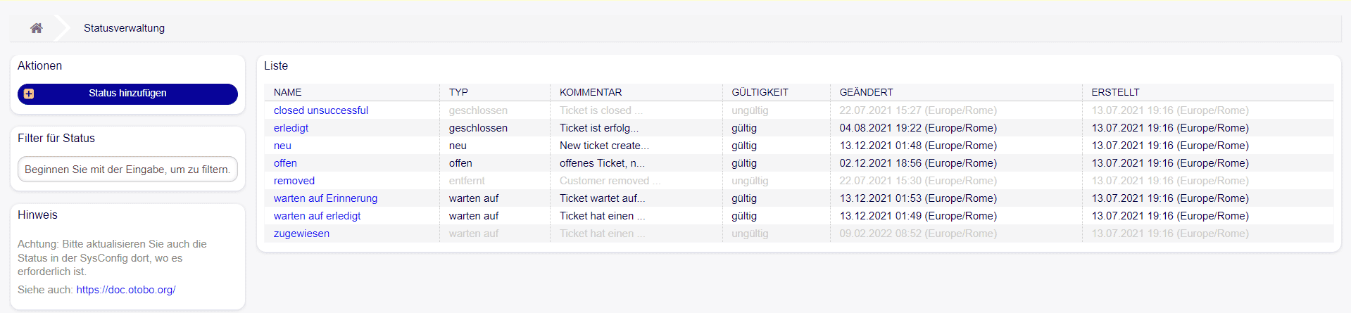 OTOBO ticket states overview