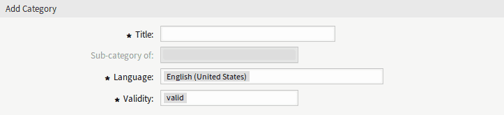 Screen for adding a category