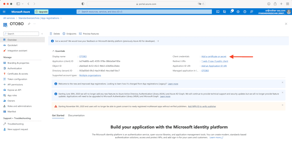 Clientgeheimnis in Azure erstellen 1