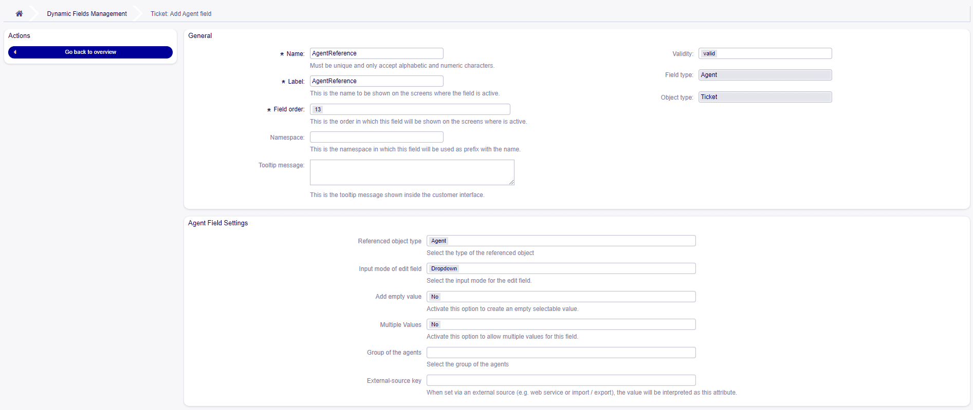 OTOBO 11 Dynamic Field Agent Reference