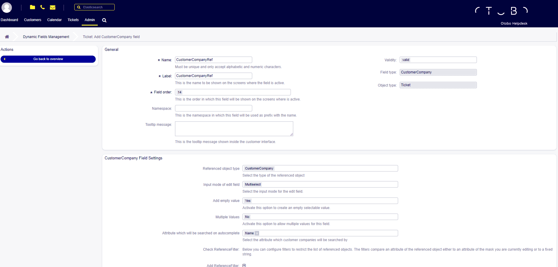 OTOBO 11 Dynamic Field Customer Company Reference