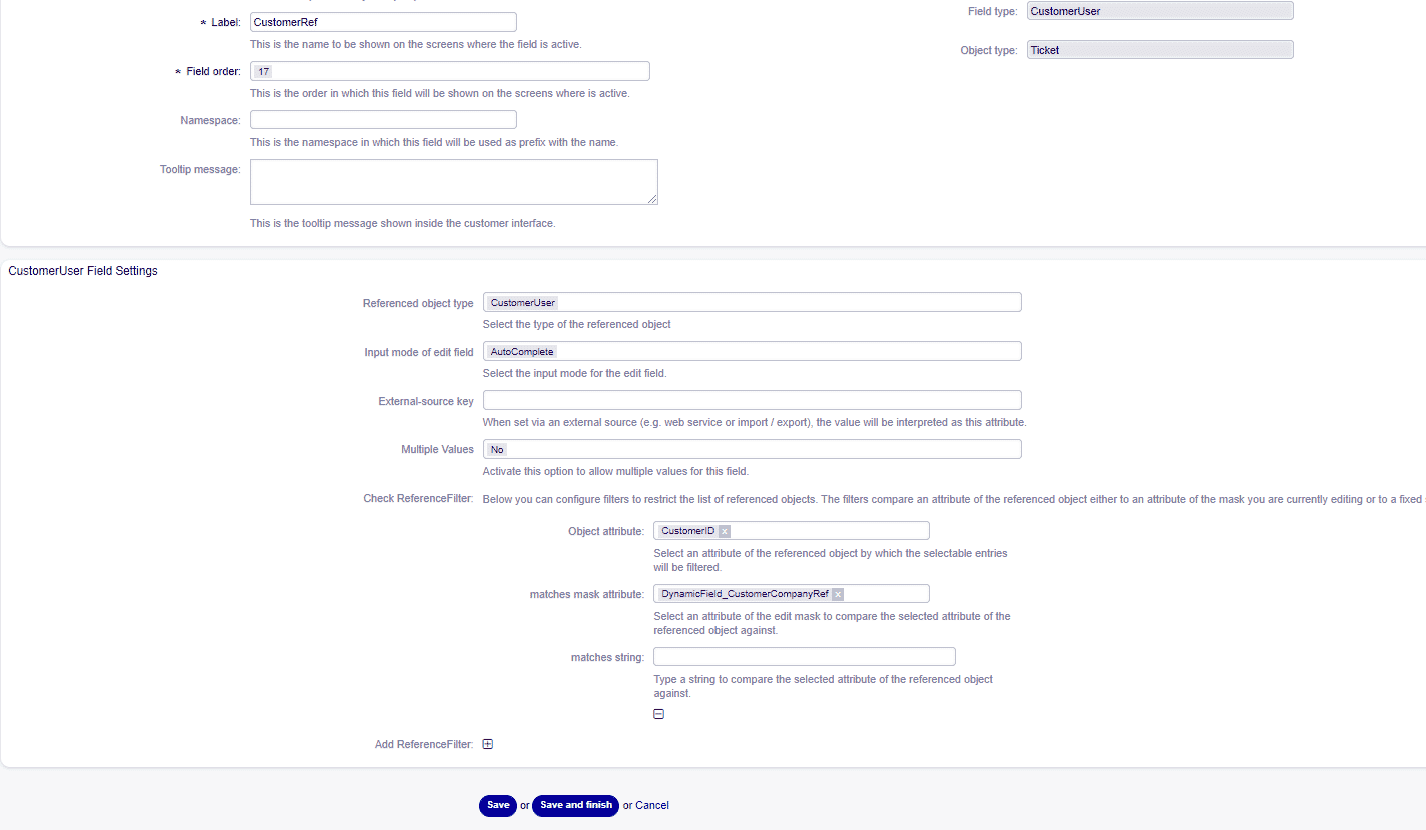 OTOBO 11 Dynamic Field Customer User Reference