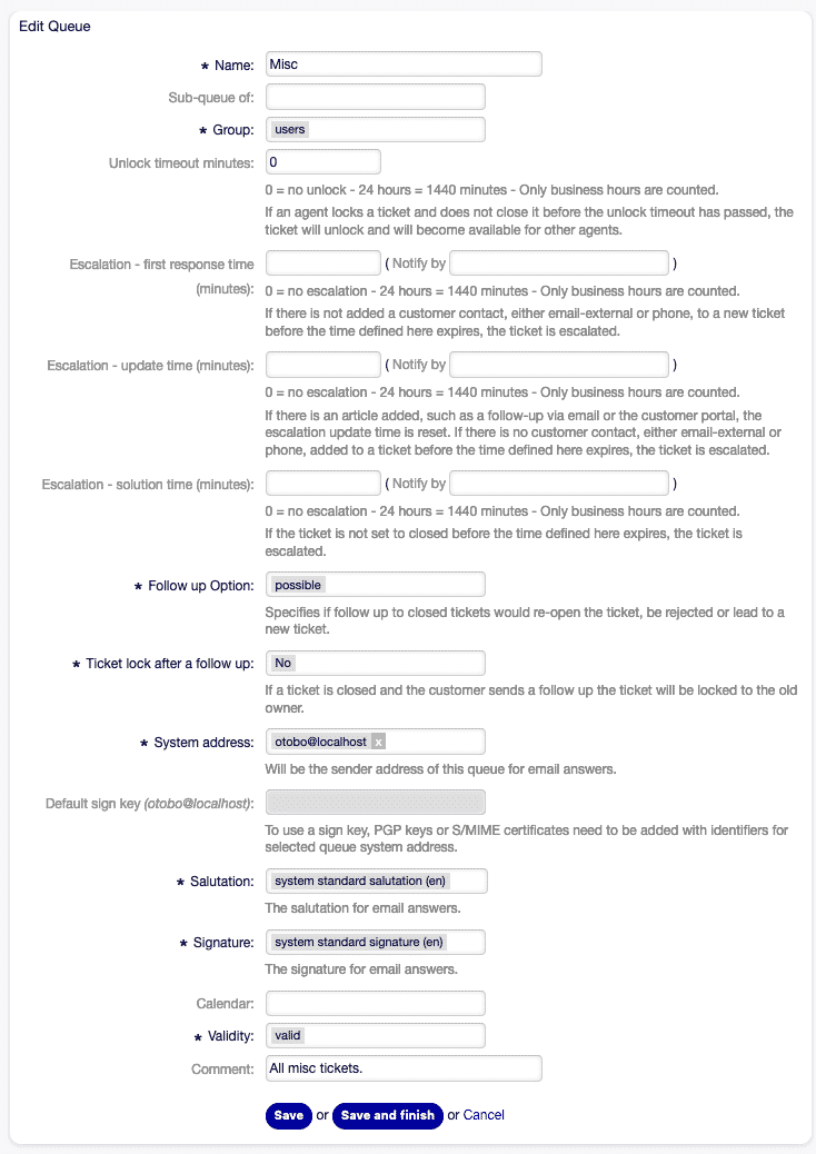 Bildschirm zur Bearbeitung einer Warteschlange