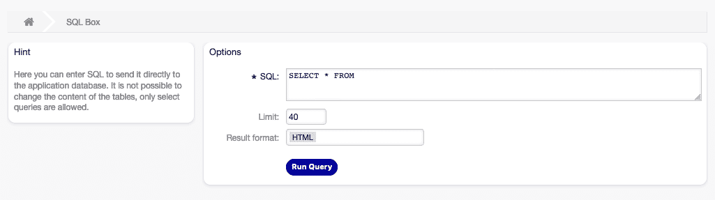 Blick in die SQL-Box in OTOBO