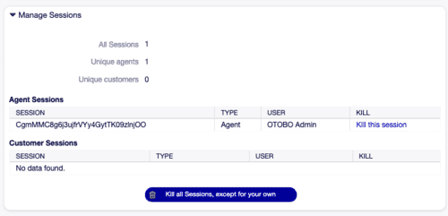 Übersicht der aktiven Sitzungen in OTOBO